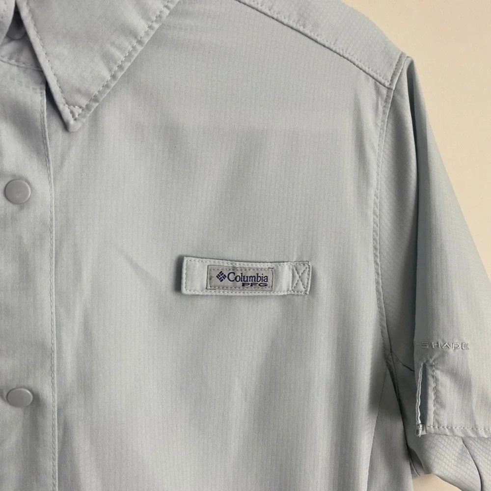 Columbia PFG Fishing Shirt Womens Large Vented Hiking Blue Short Sleeves Omni - Picture 2 of 8